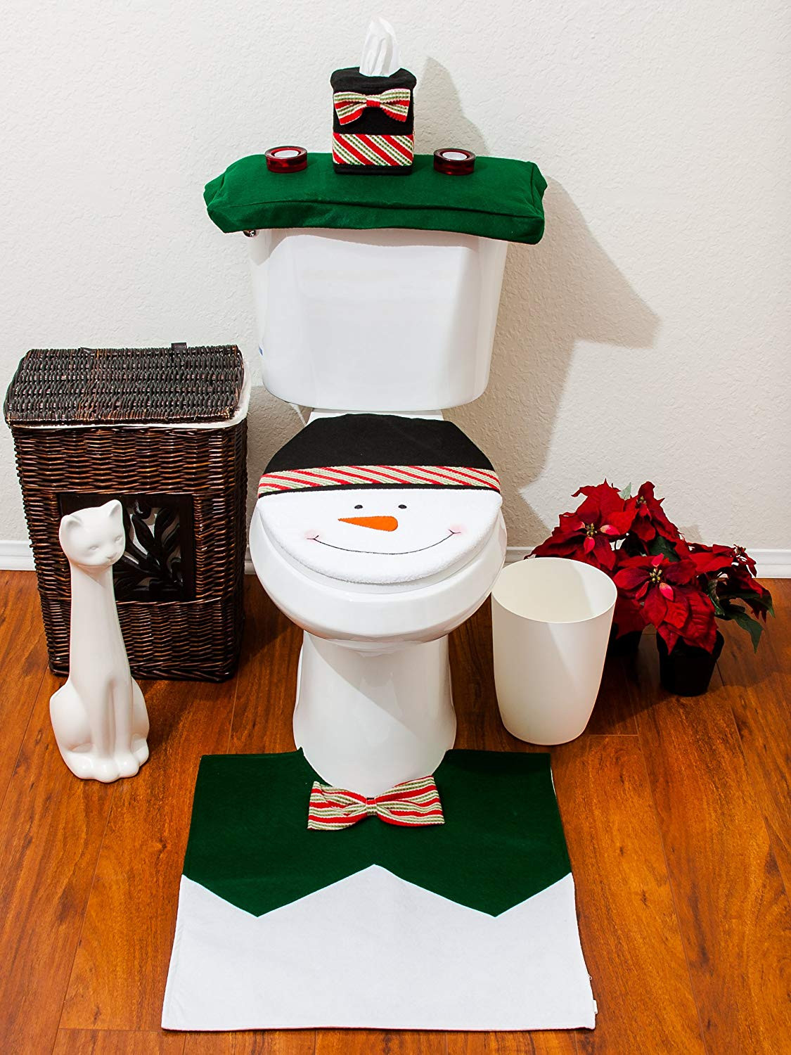 Christmas Toilet Seat
 4 Pcs Christmas Santa Bathroom Toilet Seat Cover and Rug