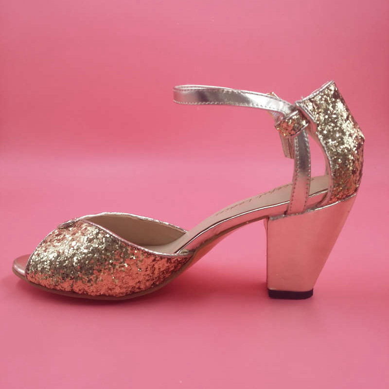 Chunky Heel Wedding Shoes
 Gold Glitter Wedding Shoes Sandal Open Toe 2015 6cm Chunky