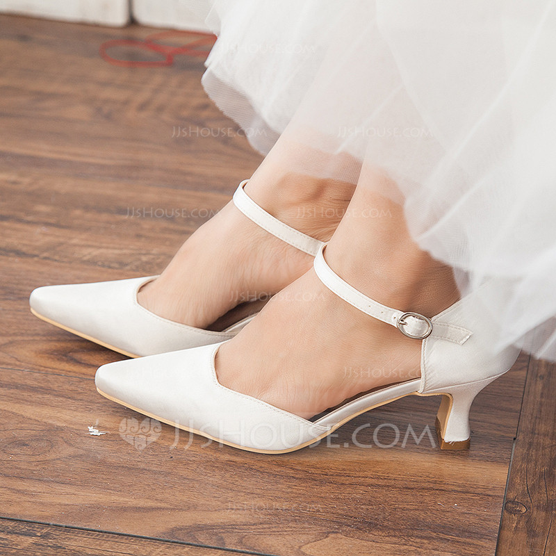 Chunky Heel Wedding Shoes
 Women s Satin Chunky Heel Closed Toe Pumps