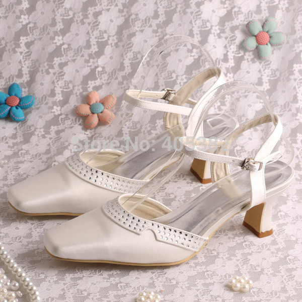 Chunky Heel Wedding Shoes
 Wedopus White Ivory Square Toe Chunky Heel Slingback