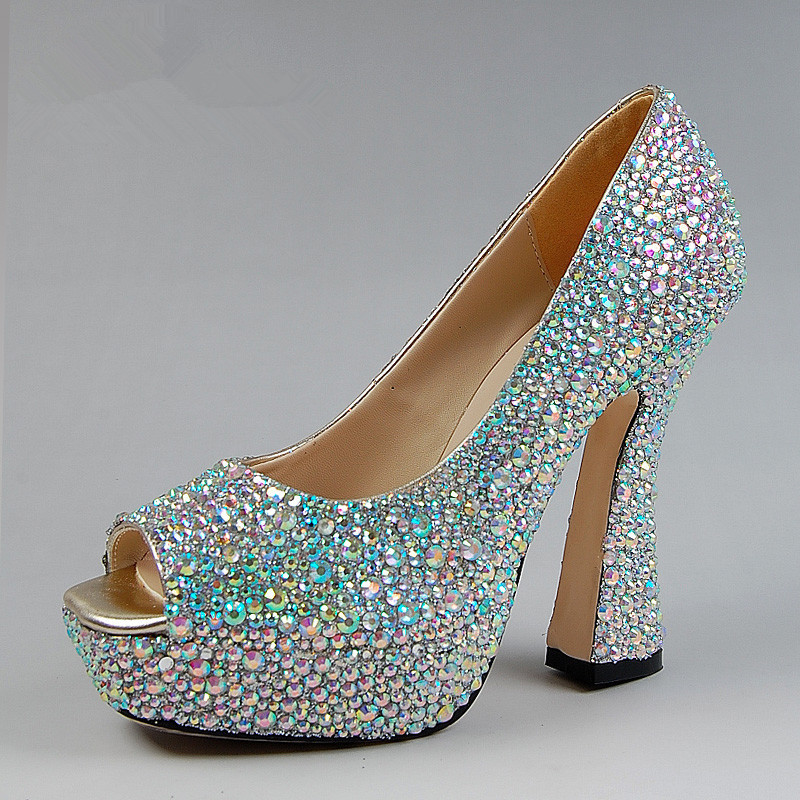 Chunky Heel Wedding Shoes
 2015 new wedding shoes fashion crystal shoes open toe