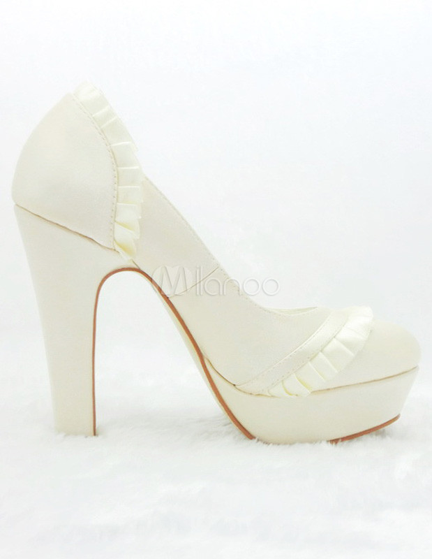 Chunky Heel Wedding Shoes
 Formal Satin Piping Chunky Heel Bridal Shoes Milanoo
