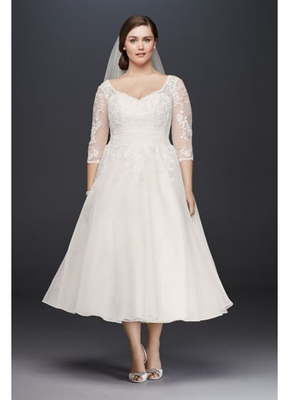 Colored Plus Size Wedding Dresses
 Tulle Plus Size Tea Length Wedding Dress
