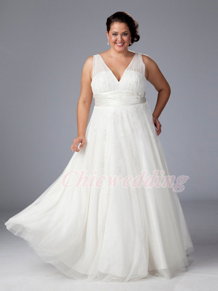 Colored Plus Size Wedding Dresses
 V Neck Custom Color White Ivory Wedding Dresses Chiffon