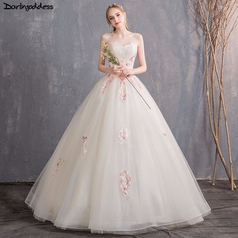 Colored Plus Size Wedding Dresses
 Elegant Champagne Wedding Dress 2018 Strapless Color