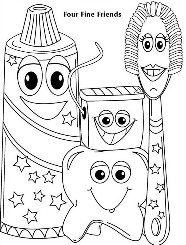 Coloring Book For Toddlers
 Four Fine Friends of Dentist Coloring Pages