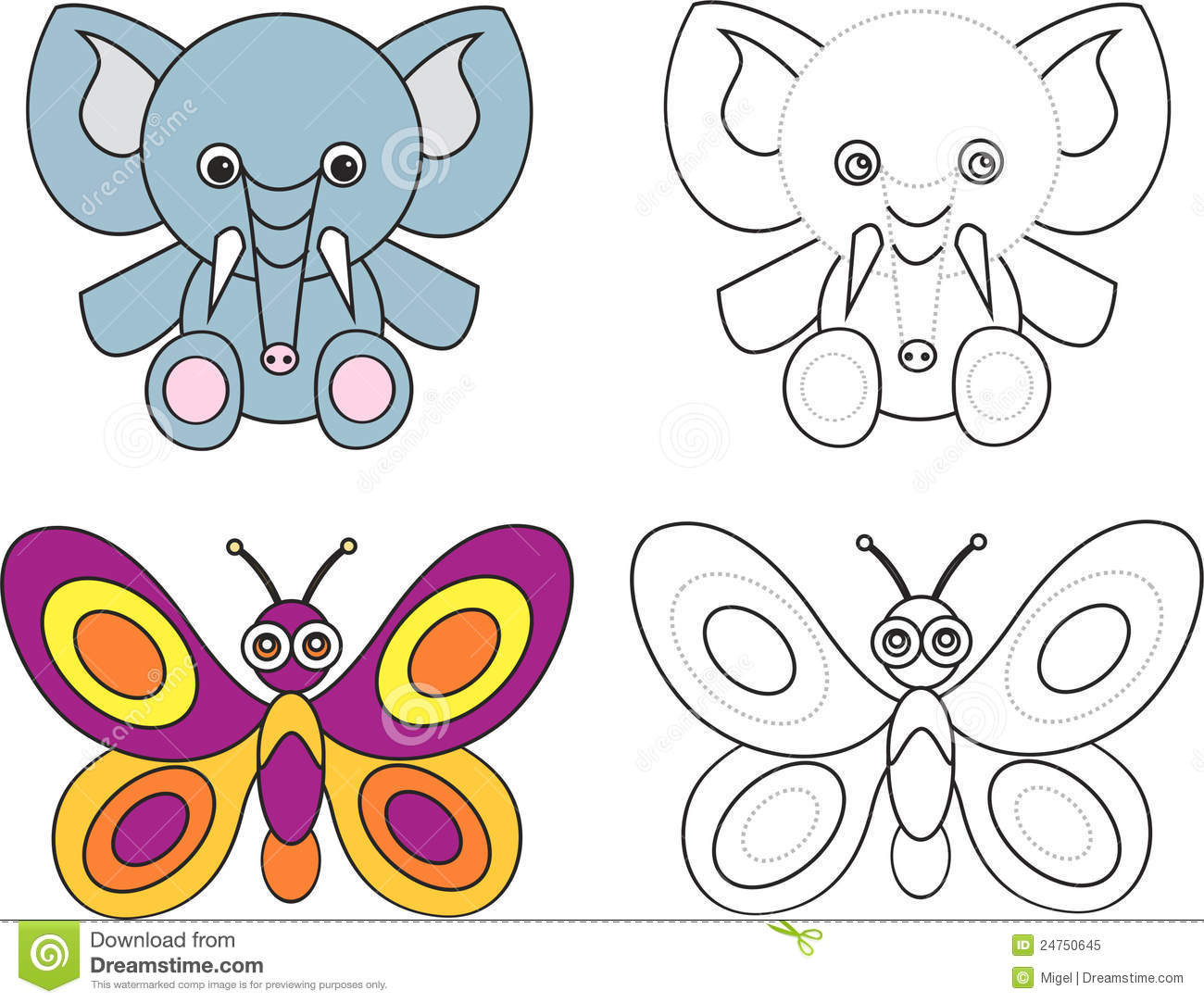 Coloring Book For Toddlers
 Coloring Page Book For Kids Elephant Butterfly Stock