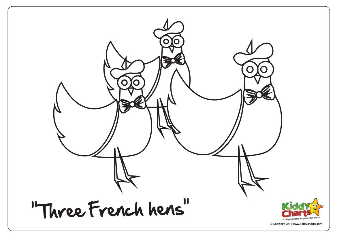 Coloring By Itself For Children
 the 3rd day of Christmas three french hens