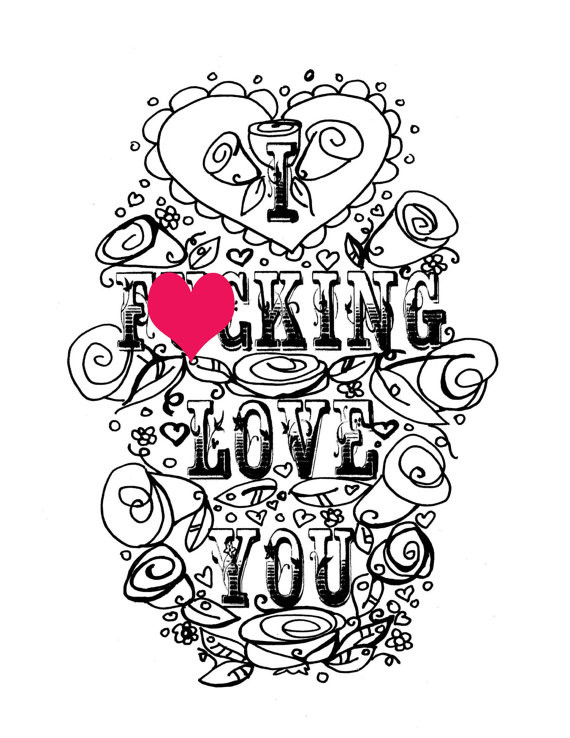 Coloring Pages For Adults Love
 Adult Coloring Page Valentine s Day Curse swear sheet