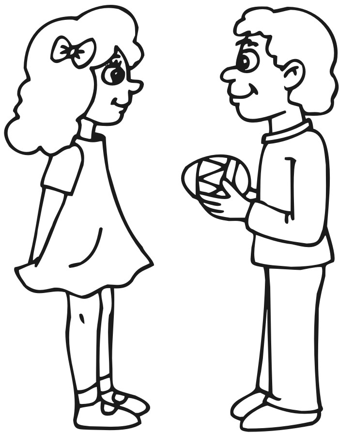 Coloring Pages For Boys And Girls
 Easter Coloring Page Boy giving girl easter egg