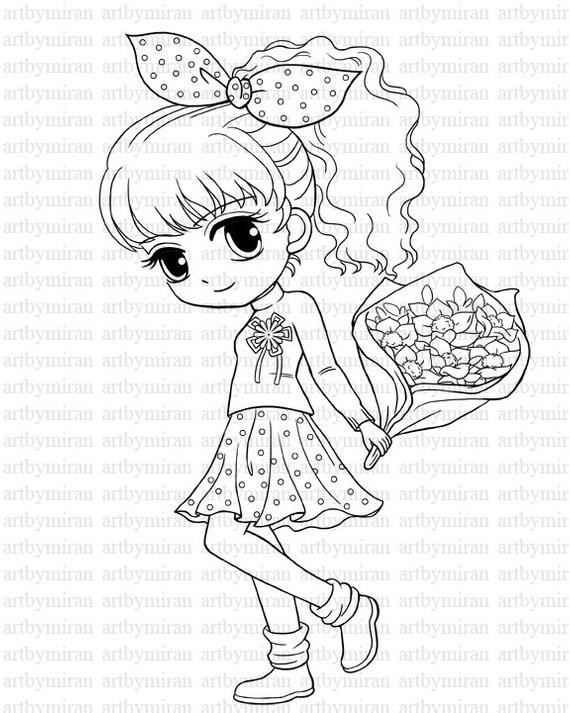 Coloring Pages For Girls
 Digi Stamp Isabel s Bouquet Pretty Girl Coloring page