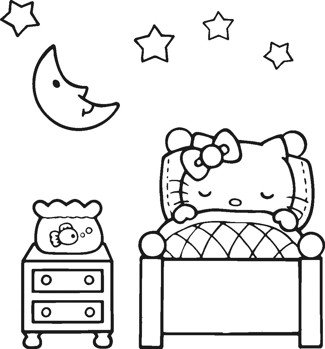 Coloring Pages For Kids Hello Kitty
 Lovely Sleeping Hello Kitty Coloring Page