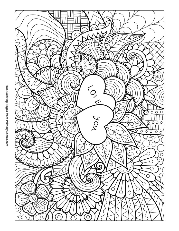 Coloring Pages For Valentines Day Printable
 Love You Zentangle Coloring Page • FREE Printable eBook