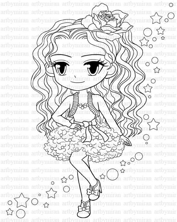 Coloring Pages To Print For Girls
 Digital StampStar Pretty Girl Coloring page Big eyed by