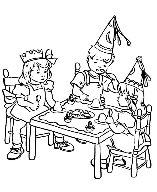 Coloring Table For Kids
 Kids Gather on Table at Birthday Party Coloring Pages NetArt
