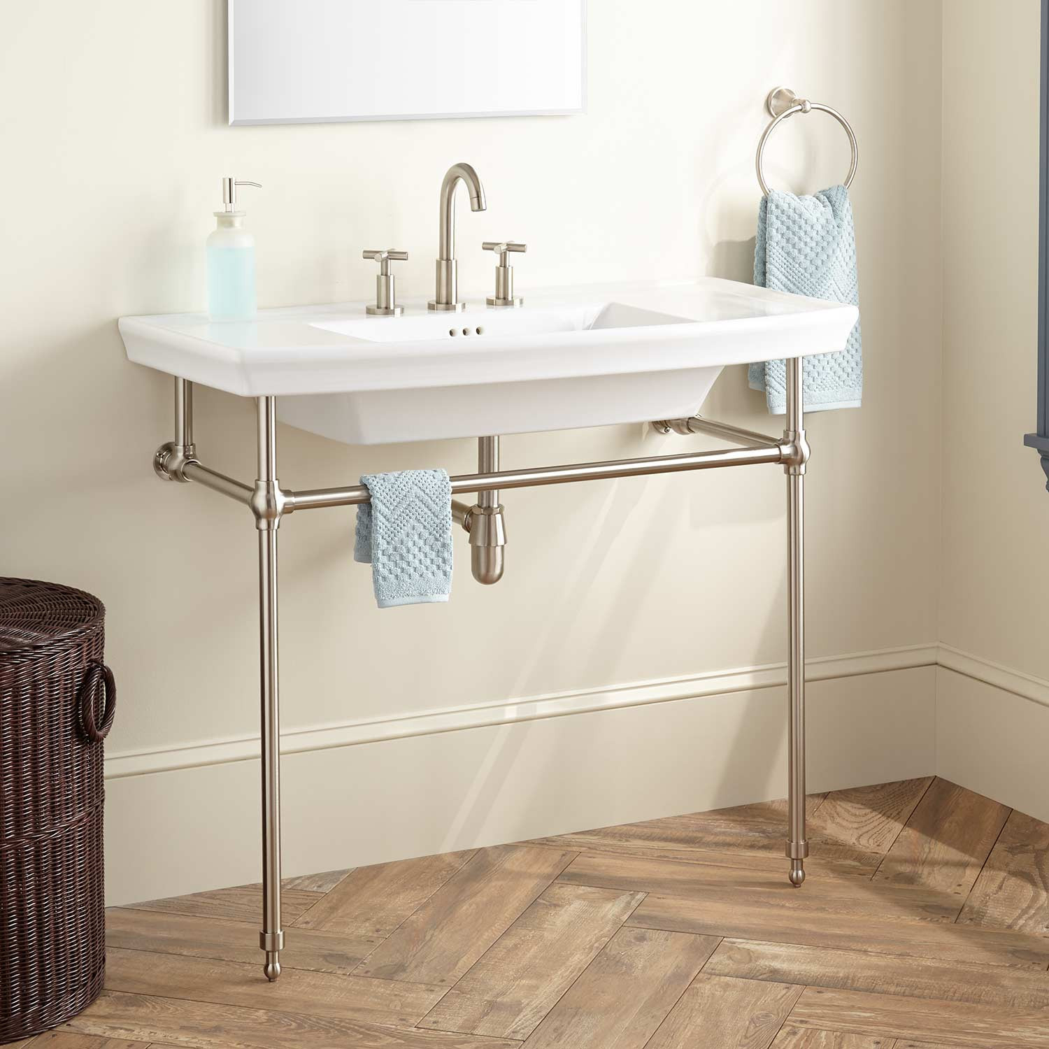 Console Sink Bathroom
 Olney Porcelain Console Sink with Brass Stand Bathroom