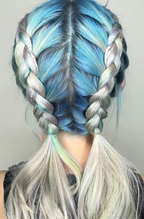 Cool Dyed Hairstyles
 Blue braided back dyed hair color chitabeseau
