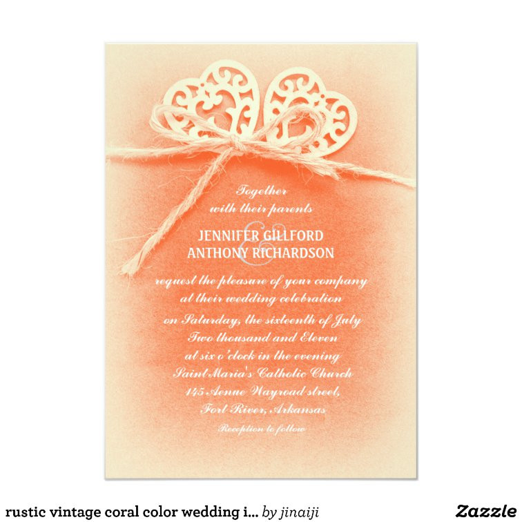 Coral Color Wedding Invitations
 rustic vintage coral color wedding invitation