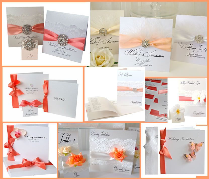 Coral Color Wedding Invitations
 Coral Wedding Stationery & Coral Invitations mood board