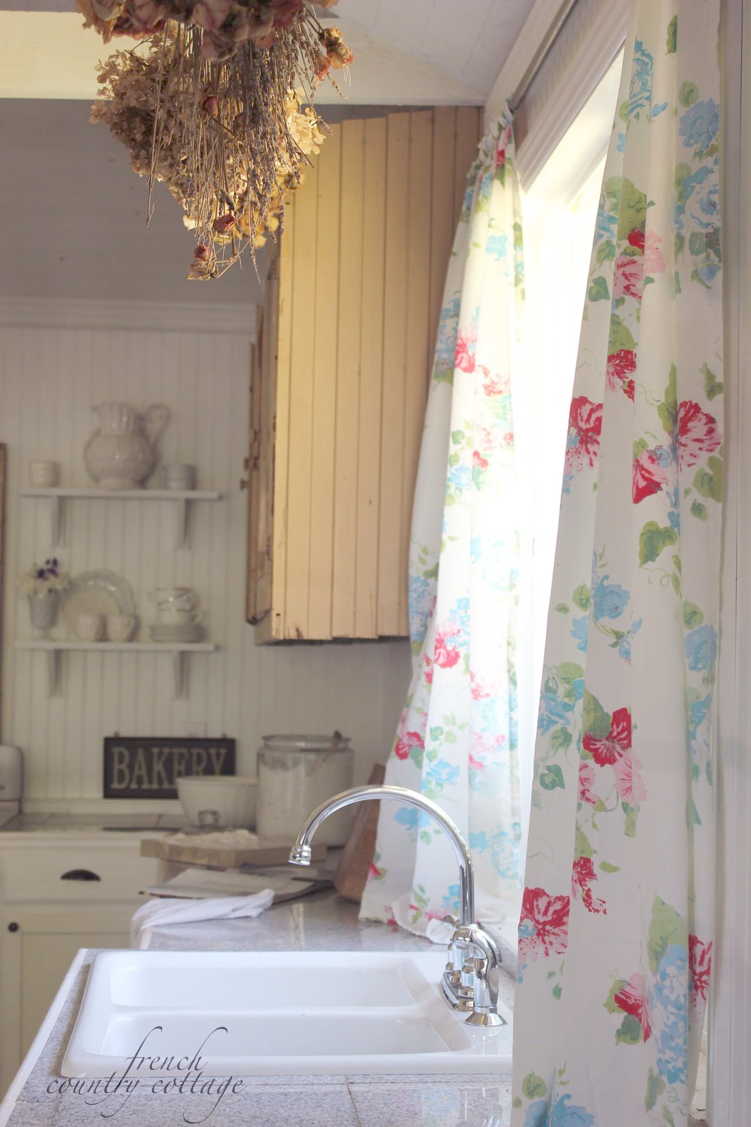 Cottage Kitchen Curtains
 Vintage Floral Panels FRENCH COUNTRY COTTAGE