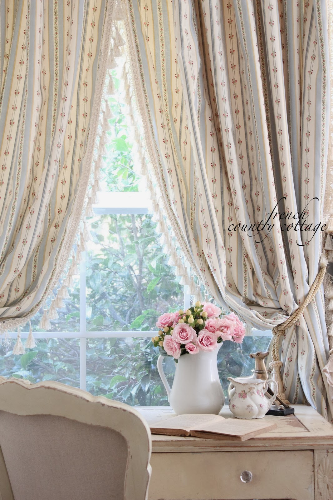 Cottage Kitchen Curtains
 French Ticking Stripe Drapes FRENCH COUNTRY COTTAGE