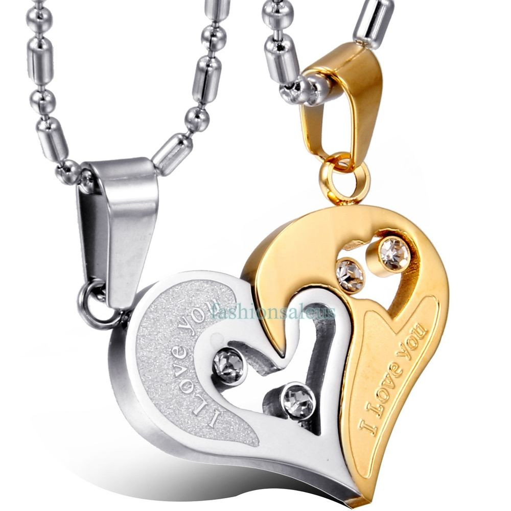 Couple Heart Necklace
 Stainless Steel"I Love You"Matching Hearts Couple s