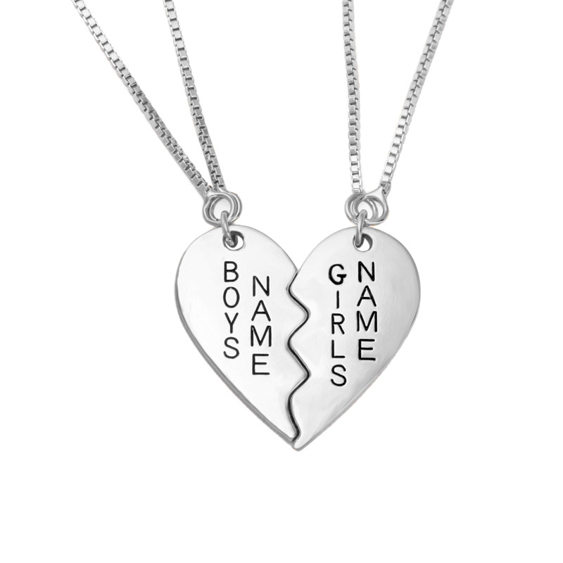 Couple Heart Necklace
 Trendy Shiny Silver Plated Broken Heart Customized