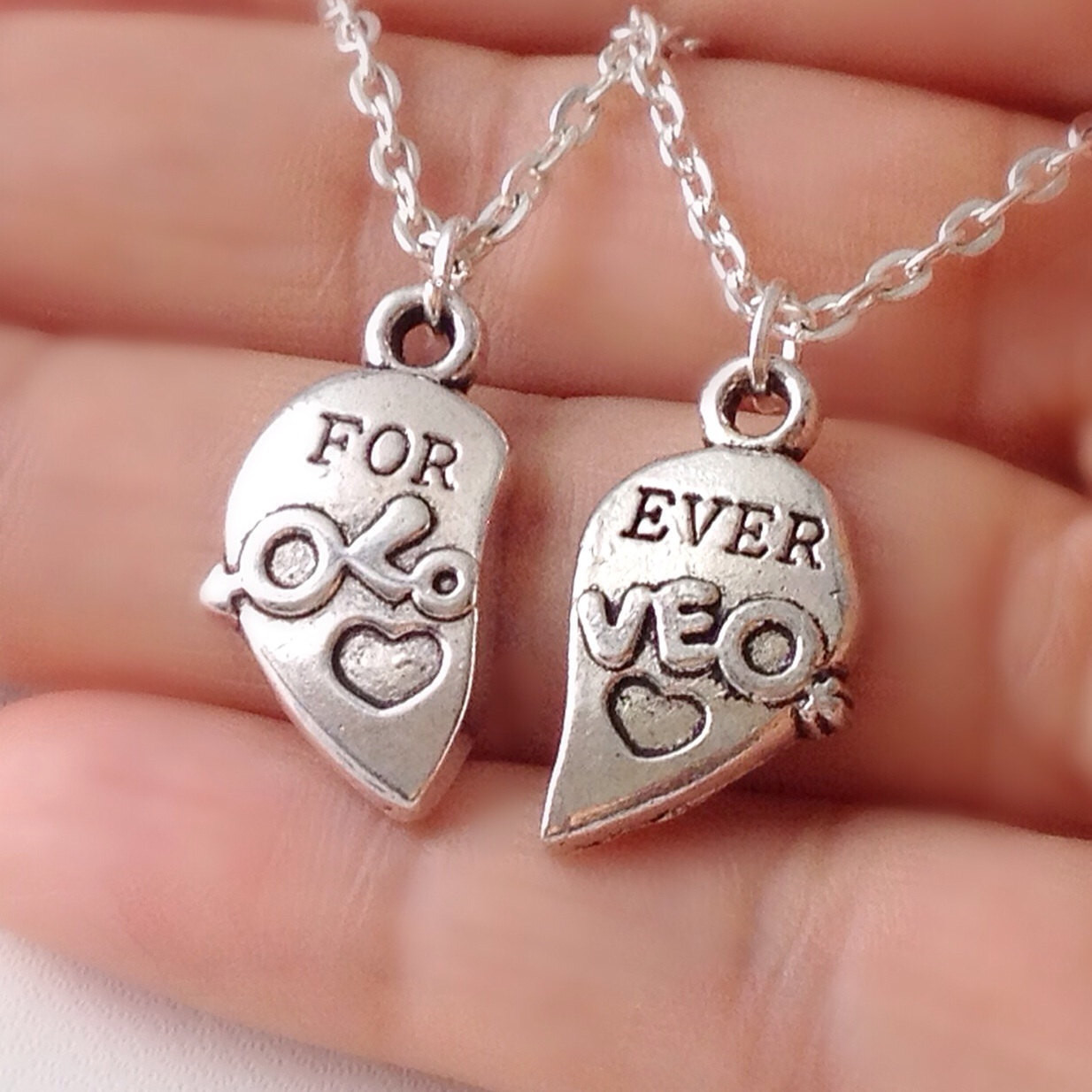 Couple Heart Necklace
 Set of Two Forever Love Half Heart Necklace couples jewelry