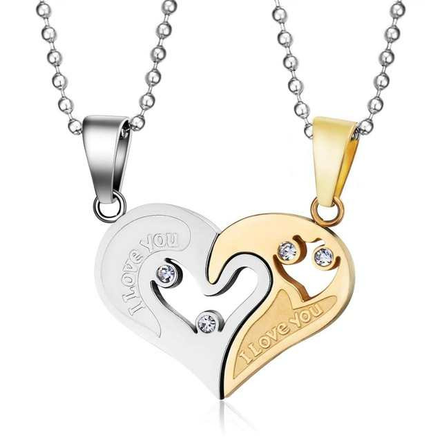 Couple Heart Necklace
 Interlocking Couples Necklaces Titanium Steel