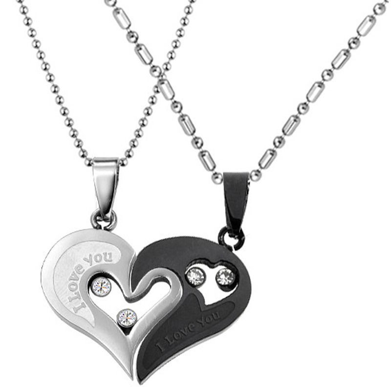 Couple Heart Necklace
 His and Hers Stainless Steel I Love You Heart Men Women