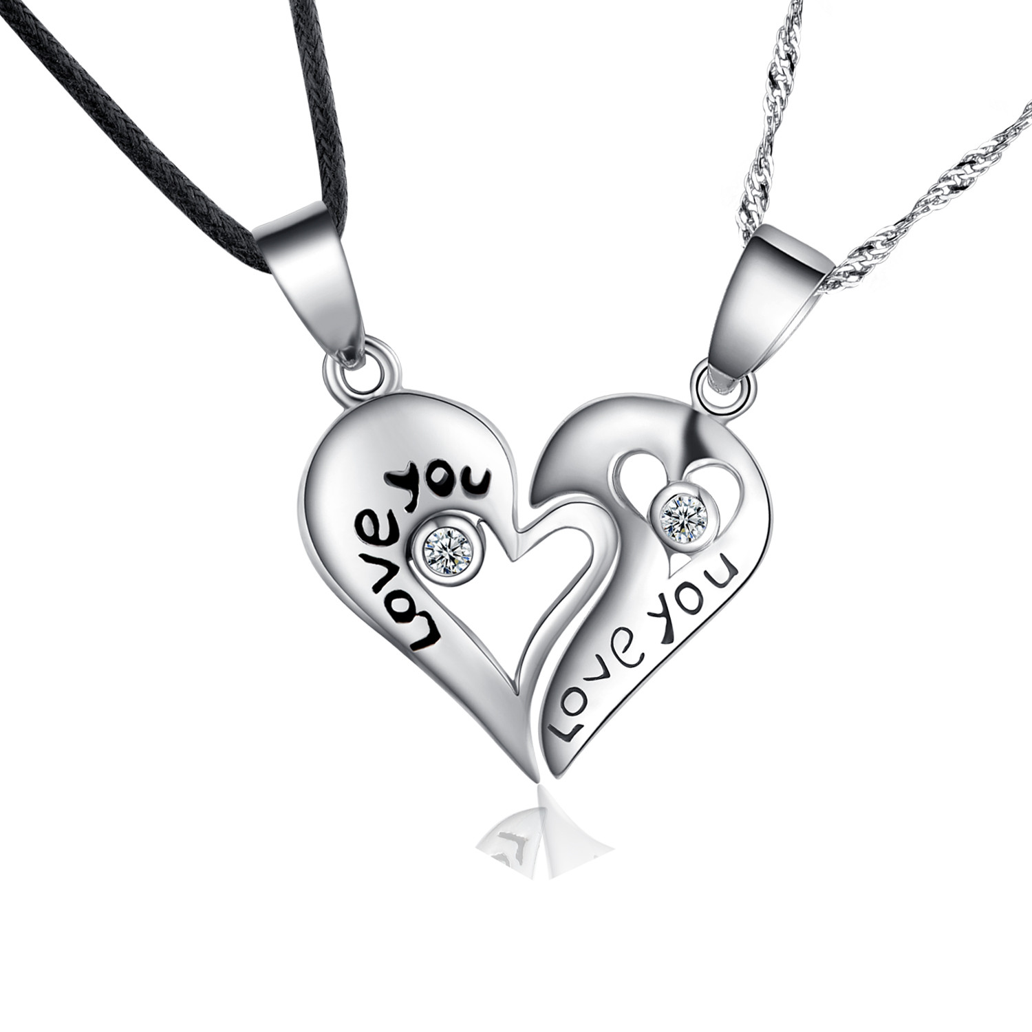 Couple Heart Necklace
 925 Sterling Couple Pendant Lovers Necklaces With Pair