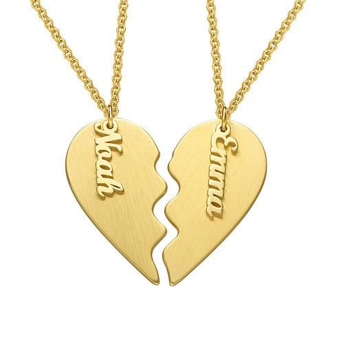 Couple Heart Necklace
 Personalized Couple Heart Necklace in Matte Gold Plating