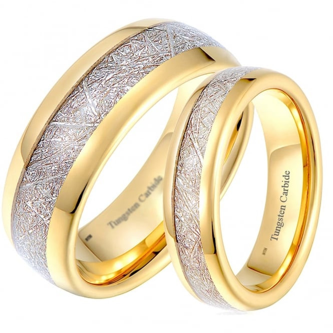 Couple Wedding Bands
 His And Hers Matching Meteorite Inlay Gold Wedding