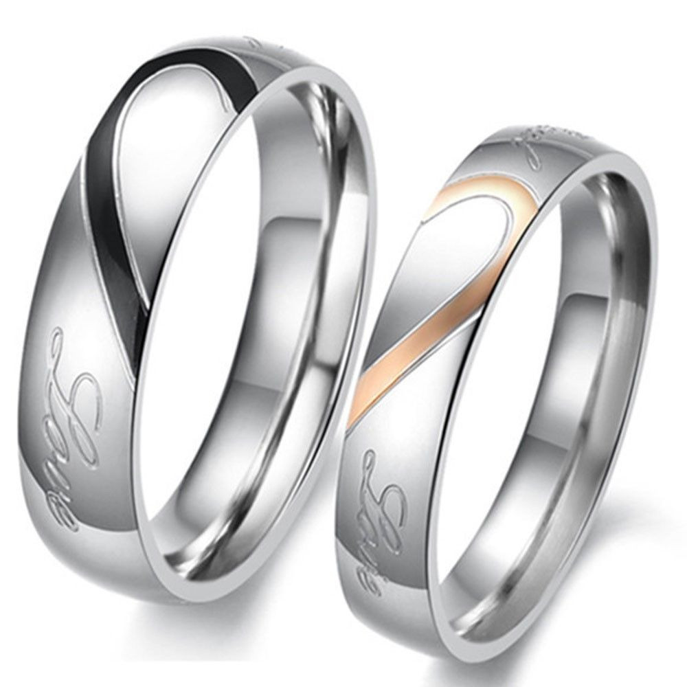 Couple Wedding Bands
 Couple Love Heart Stainless Steel fort Fit Wedding