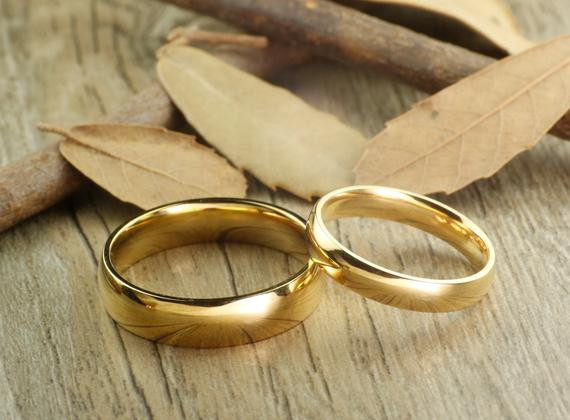 Couple Wedding Bands
 Handmade Gold Dome Plain Matching Wedding Bands Couple Rings