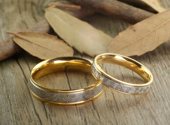 Couple Wedding Bands
 Handmade Gold Wedding Bands Couple Rings Set Titanium Rings