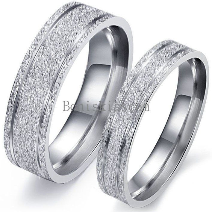 Couple Wedding Bands
 Frosted Stainless Steel Bridal Groom Engagement Promise