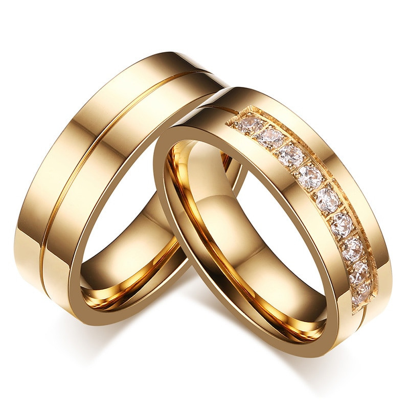 Couple Wedding Bands
 AAA Cubic Zirconia Couple Ring Gold Color Ring for Women