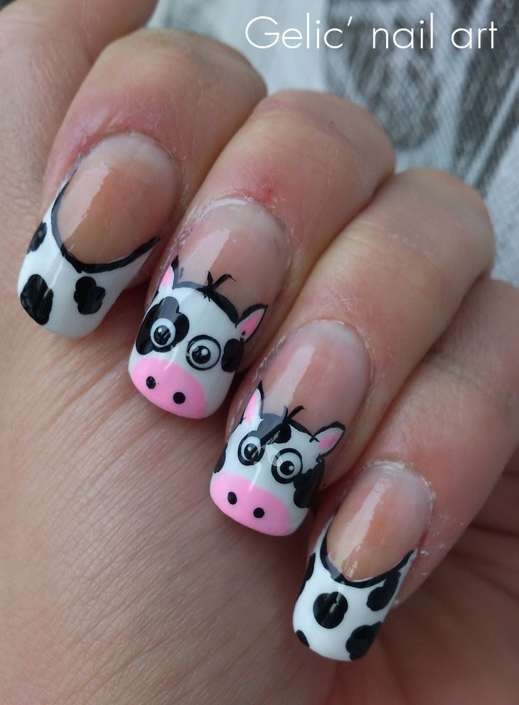 Cow Nail Art
 Gelic nail art Cow funky french nail art for the Netherlands