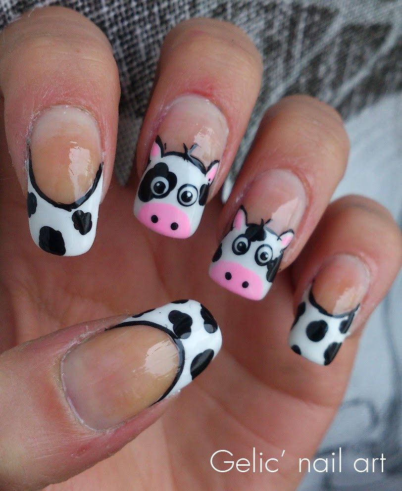 Cow Nail Art
 Gelic nail art Cow funky french nail art for the Netherlands