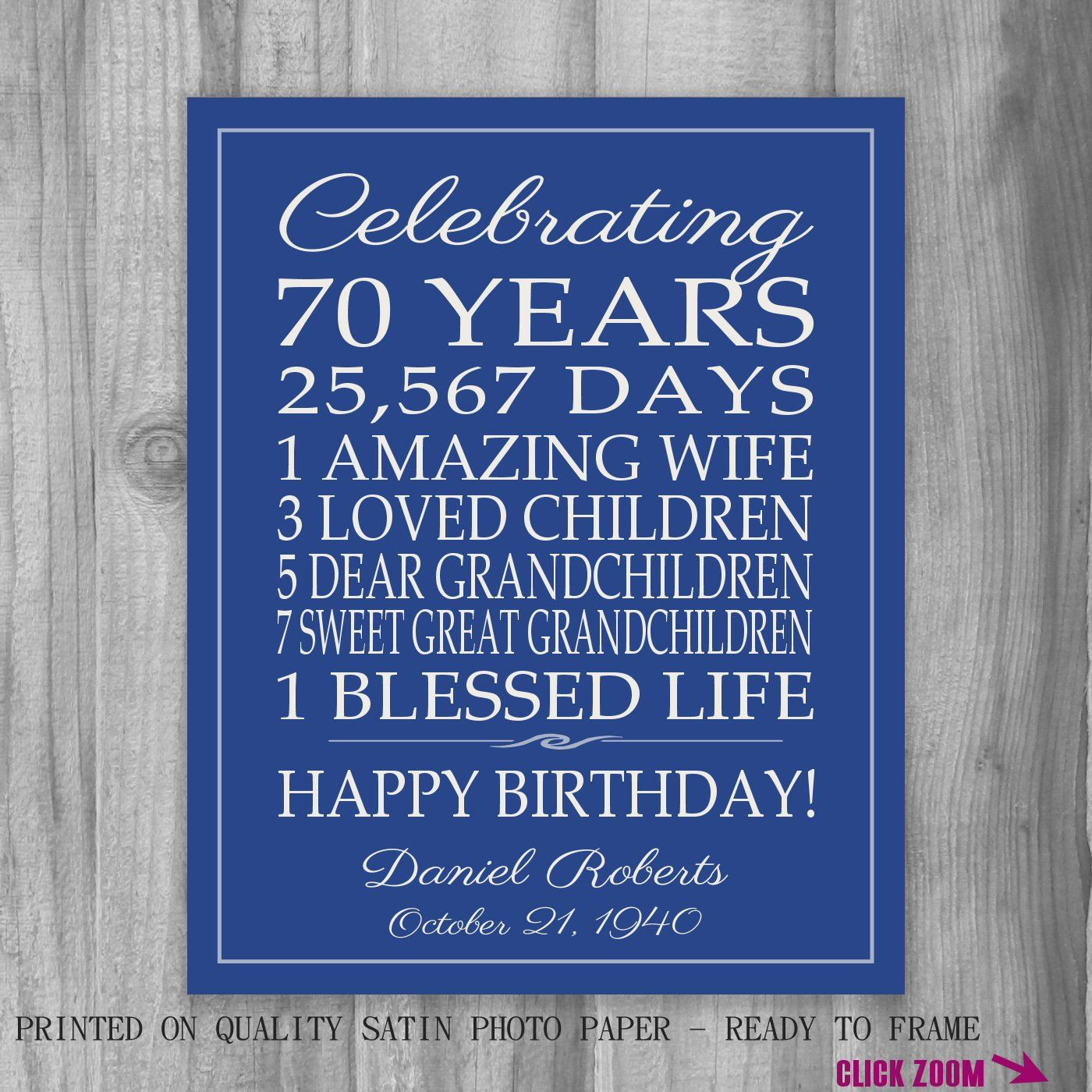 Creative 70Th Birthday Gift Ideas For Mom
 70th BIRTHDAY GIFT Birthday Sign Canvas Personalized Gift