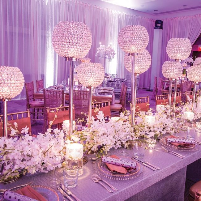 Crystal Wedding Decorations
 Glittery Rhinestone & Orchid Centerpieces photo by Eli