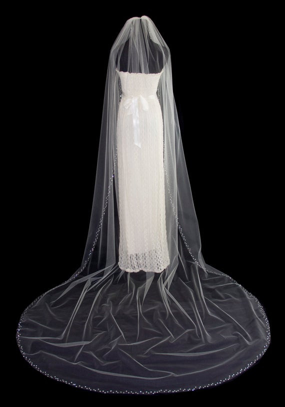 Crystal Wedding Veils
 Wedding Veil with Crystal Edge Cathedral Length by pureblooms