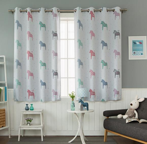 Curtain Kids Room
 Gray Horse Print Poly Cotton Blend Bay Window Curtains for