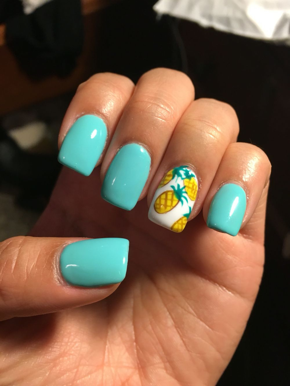 Cute Acrylic Nail Designs Summer
 Summer nails Teal acrylics with pineapples