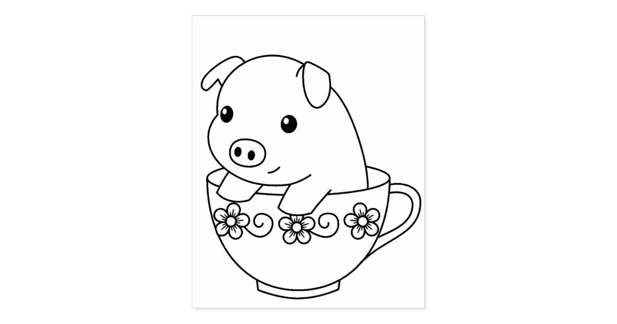 Cute Baby Pig Coloring Pages
 Cute Piglet Pig in a Teacup Coloring Page Rubber Stamp