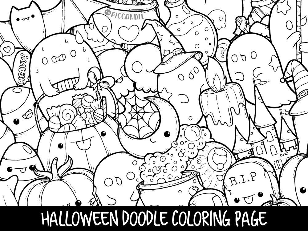Cute Halloween Coloring Pages For Kids
 Halloween Doodle Coloring Page Printable Cute Kawaii