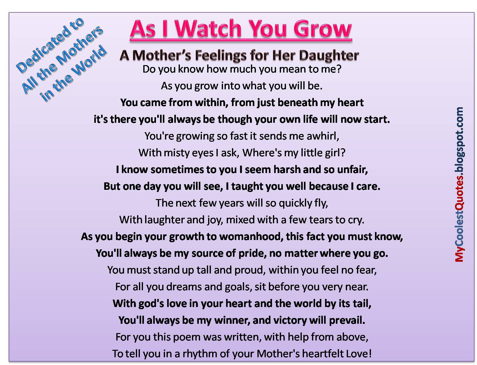 Daughter Quote To Mother
 My Coolest Quotes A Mother s Feelings for Her Daughter