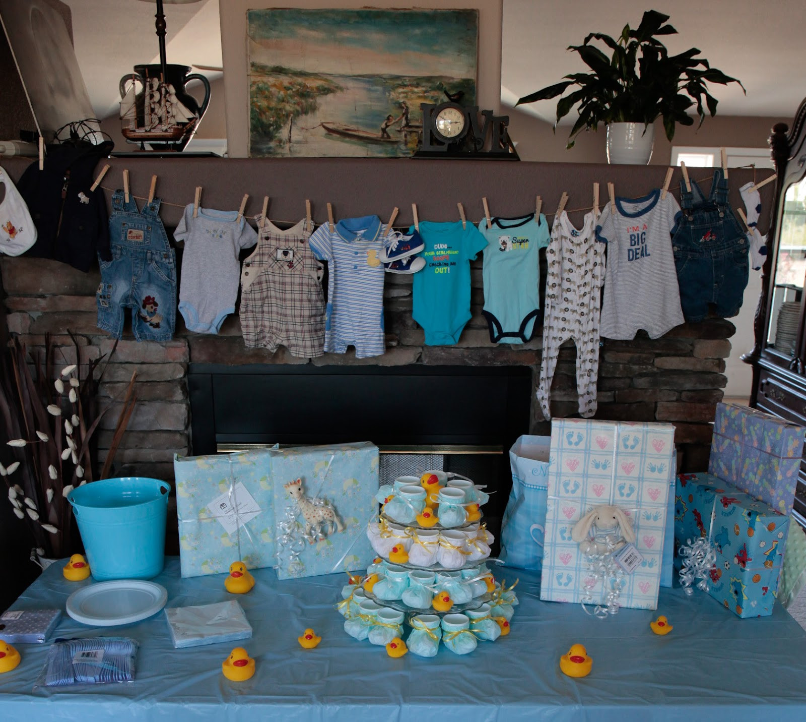 Decorating Ideas For Baby Shower Gift Table
 Swiss Laundry Little Boy Blue Baby Shower Decorations