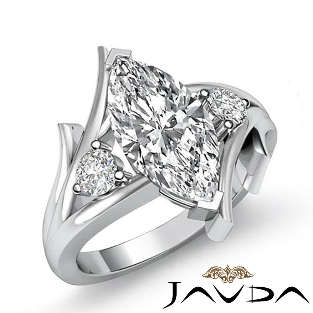 Designer Diamond Engagement Rings
 Marquise Cut Diamond 3 Stone Designer Engagement Ring GIA